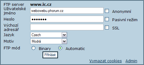 Přihlášení k FTP